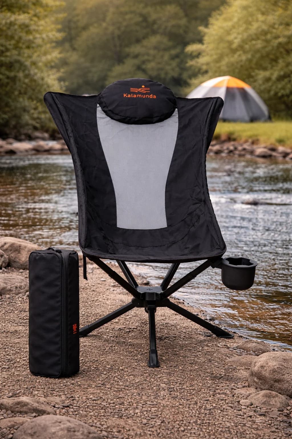 The 360 High Back Chair beside a river