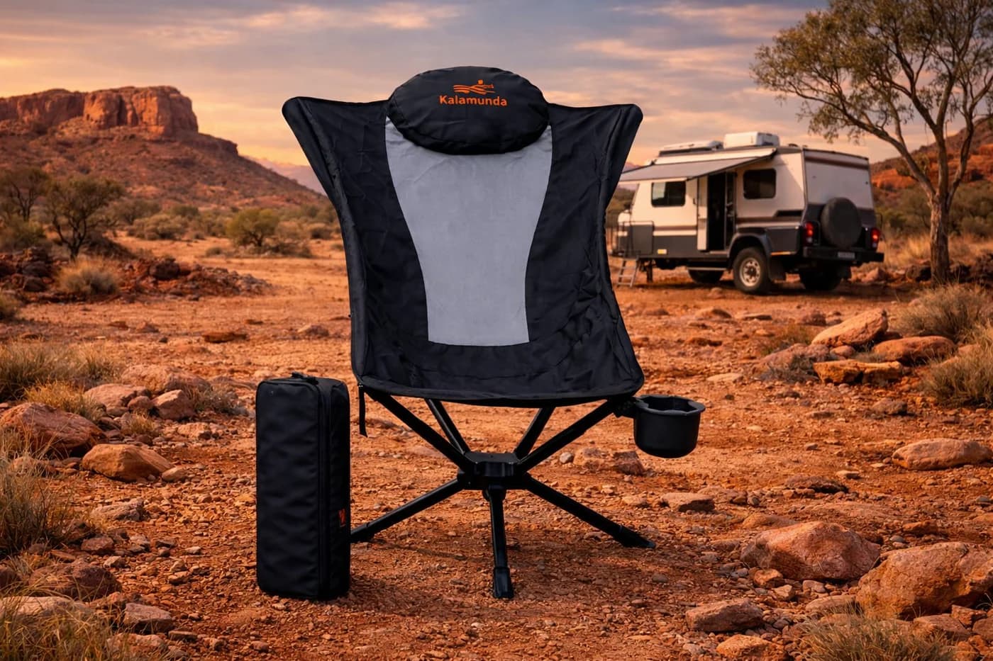 The 360 High Back Chair in the Australian outback at sunset