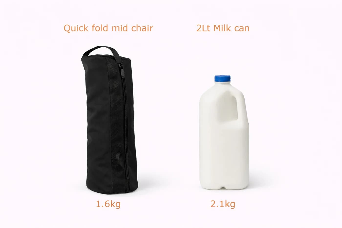 The Quick Fold Chair packed up next to a milk carton for scale